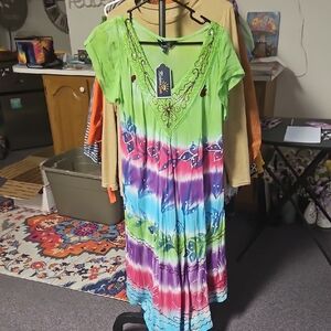 Green and Purple V-Neck Flutter Sleeve Midi Sundress